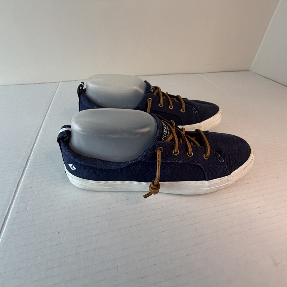 Sperry Blue Canvas Boat Shoes Memory Foam Leather Laces Women's Size 8.5W - Picture 5 of 11